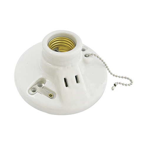 PORTALÁMPARA DOBLE REDONDA DE PORCELANA CON CADENA PARA TECHO 4.5", COLOR BLANCO