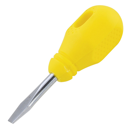 DESTORNILLADOR CON MANGO AMARILLO, TIPO TROMPO PUNTA PLANA 1/4" X 1-1/2"
