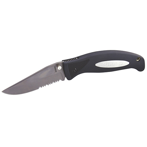 NAVAJA ABATIBLE DE ACERO INOXIDABLE CON MANGO DE PLÁSTICO HOJA DENTADA DE, 3-1/4"