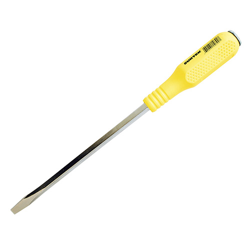 DESTORNILLADOR CON MANGO AMARILLO DE GOLPE, PUNTA PLANA BARRA CUADRADA 1/4" X 4"