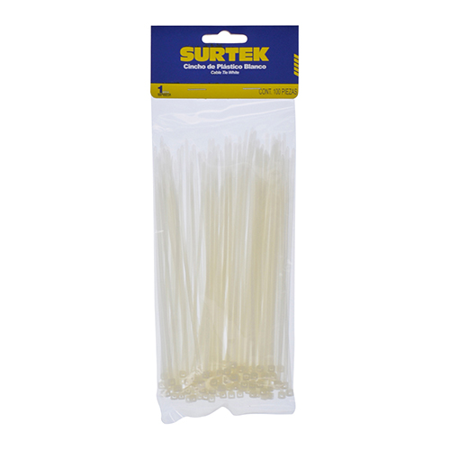 CINCHOS PLÁSTICOS 100 X 2.5 MM, TENSIÓN 8 KG DE 100 PIEZAS, COLOR NATURAL