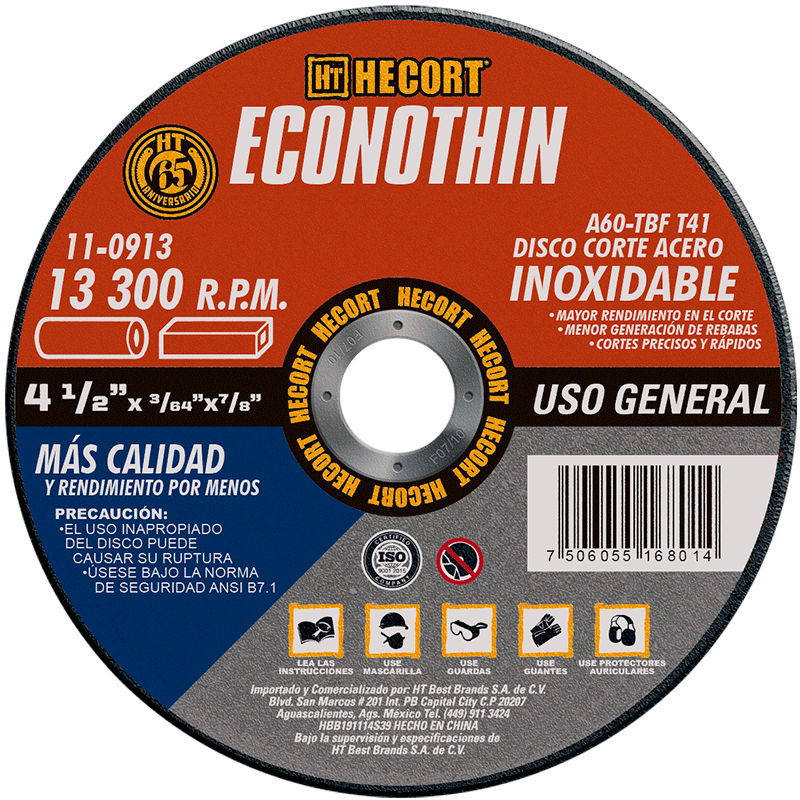 DISCO PARA CORTE INOXIDABLE 4 1/2 X 3/64 X 7/8 ECOTHIN 