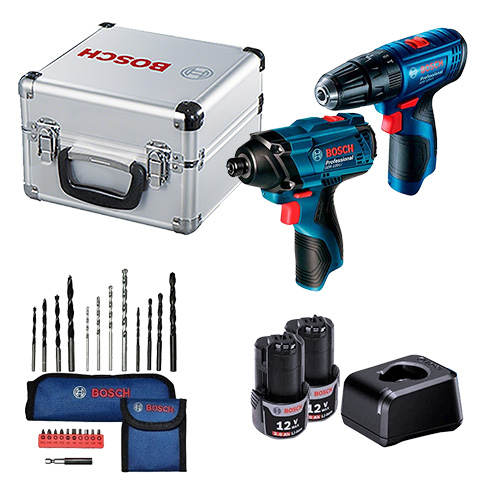 COMBO TALADRO Y DESTORNILLADOR DE IMPACTO 12 V + ESTUCHE + ACCESORIOS
