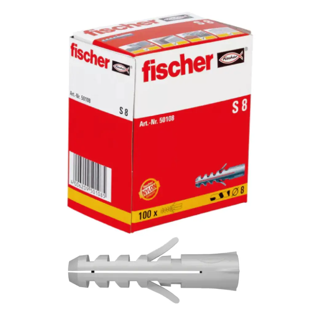 CAJA CON 100 TAQUETES PLASTICOS DE EXPANSION 8 MM DIAMETRO 6 MM LARGO