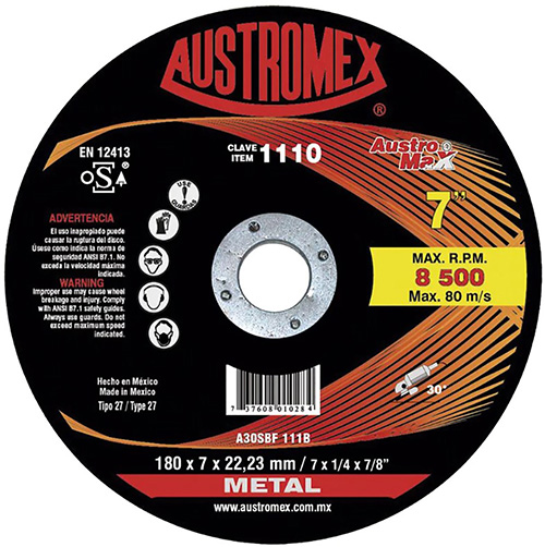 DISCO P/DESBASTE METAL 7 X 1/4 X 7/8