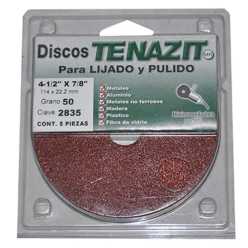 JUEGO DE 5 DISCOS DE LIJA 4.5 GRANO 50 BLISTER