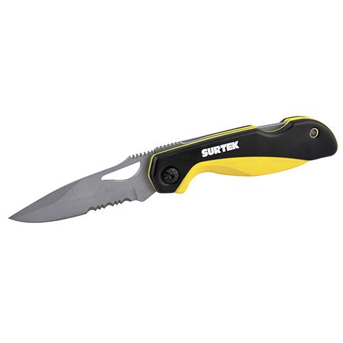 NAVAJA ABATIBLE DE ACERO INOXIDABLE CON MANGO BIMATERIAL