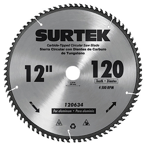 DISCO PARA SIERRA CIRCULAR PARA CORTE ALUMINIO 120 DIENTES, 12"