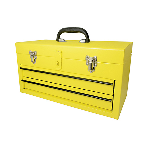 CAJA PORTAHERRAMIENTAS METALICA AMARILLA CON 2 GAVETAS 18" X 9" X 11"