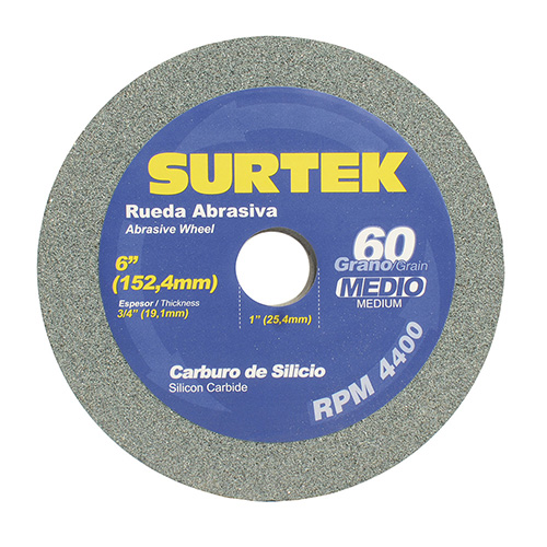RUEDA ABRASIVA DE CARBURO DE SILICIO GRANO 60, 6" X 3/4"