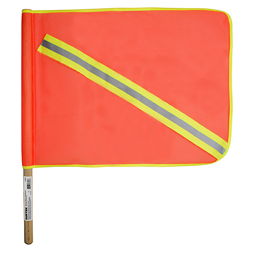 BANDERIN DE MALLA PLASTICA CON REFLEJANTE Y VASTAGO DE MADERA