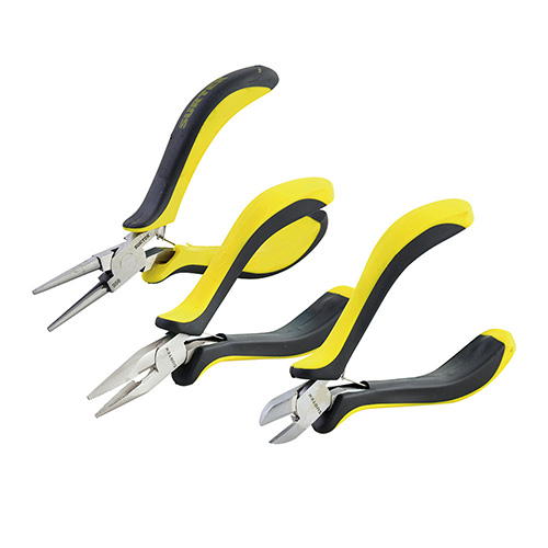 JUEGO DE 3 MINI PINZAS CON MANGO BIMATERIAL PARA ELECTRONICA