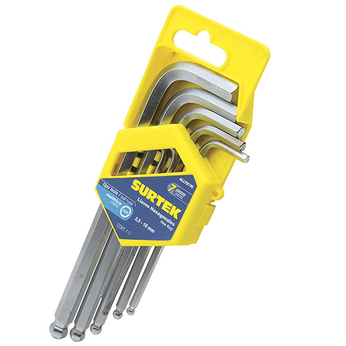 JUEGO DE 7 LLAVES HEXAGONALES TIPO "L", METRICAS, PUNTA DE BOLA