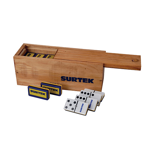 DOMINO DE ACRILICO CON CAJA DE MADERA, 28 PIEZAS