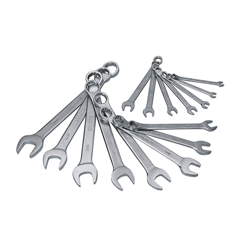JUEGO DE 15 LLAVES COMBINADAS SATINADAS METRICAS, 12 PUNTAS EN RACK