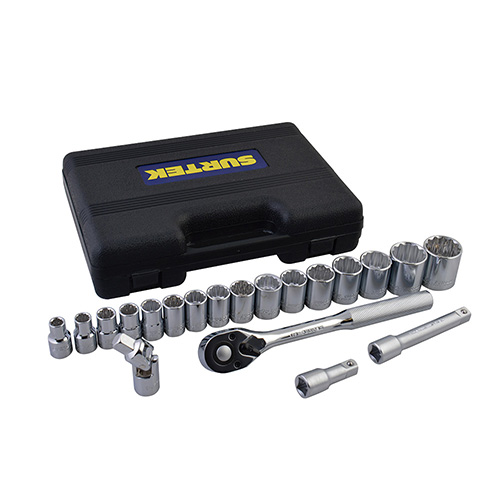 JUEGO DE DADOS Y ACCESORIOS CUADRO DE 1/2" METRICO, 20 PIEZAS