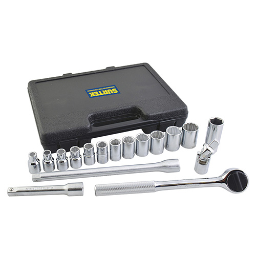 JUEGO DE DADOS Y ACCESORIOS CUADRO DE 1/2" METRICO, 17 PIEZAS