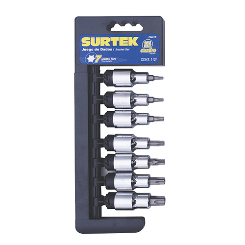 JUEGO DE 7 DADOS CON PUNTA TORX CUADRO DE 1/2"