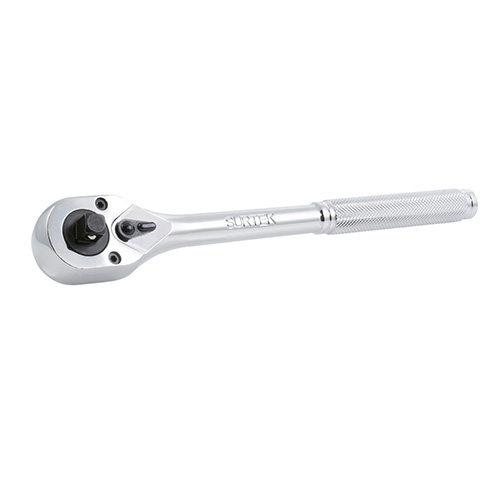MATRACA DOBLE PARA DADOS CUADRO DE 3/8" Y 1/2", CABEZA TIPO PERA, MANGO MOLETEADO
