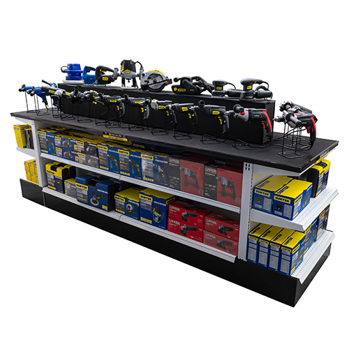 GONDOLA CON HERRAMIENTAS ELECTRICAS, 120 PIEZAS