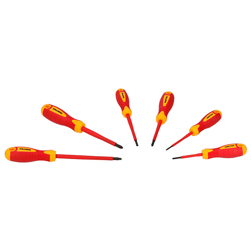 JUEGO DE DESTORNILLADORES CON MANGO BIMATERIAL 1000 V COMBINADOS, 6 PIEZAS