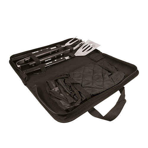 KIT DE ASADO CON ESTUCHE, MANDIL, GUANTE Y 3 UTENSILIOS
