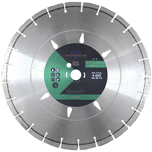 DISCO DE DIAMANTE P/GRANITO 14 X 1/8 X 1 VERDE PLATA DENTADO