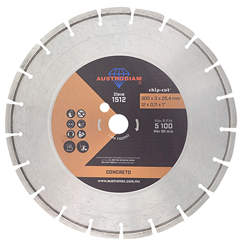 DISCO DE DIAMANTE 12 X 7/64 X 1 NARANJA (CHIP CUT) P/CONCRETO UNIVERSAL