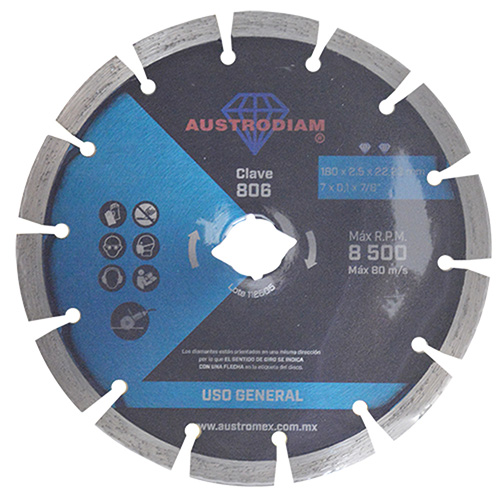 DISCO DE DIAMANTE P/USO GENERAL 7 X 5/64 X 7/8 AZUL PLATA