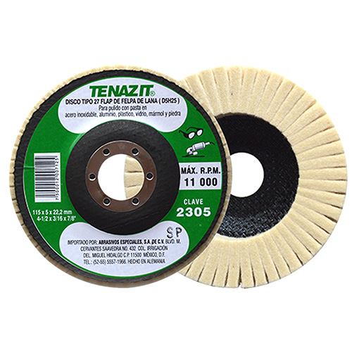 DISCO T27 FLAP DE FELPA 4 1/2 X 3/16 X 7/8 P/PULIDO