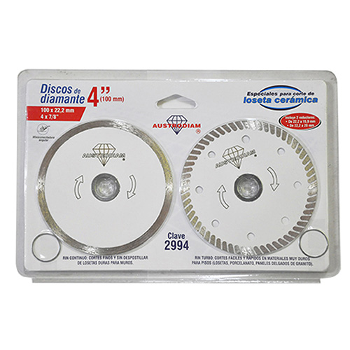 PAQUETE DISCOS DIAMANTE 4 P/LOSETA(CONT. 1 RIN CONT. 1 TURBO)