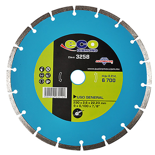 DISCO DE DIAMANTE P/USO GENERAL 9 X 0.095 X 7/8 DENTADO ECODIAMOND