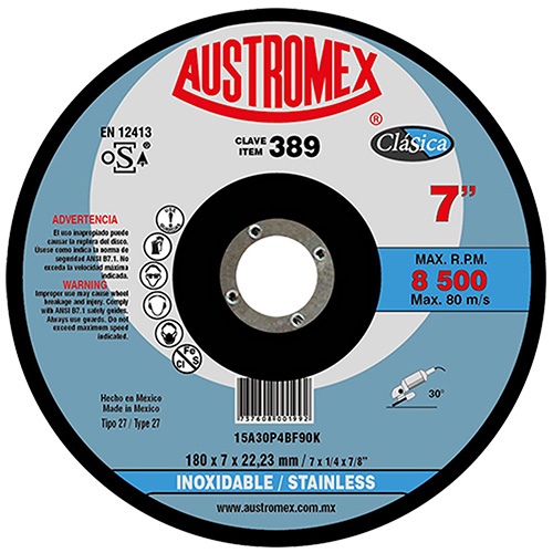 DISCO P/DESBASTE ACERO INOXIDABLE 7 X 1/4 X 7/8