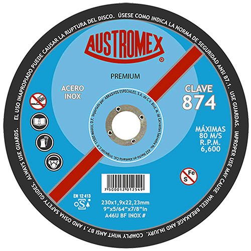 DISCO P/CORTE METAL SUPERDELGADO 9 X 5/64 X 7/8 AC. INOX. PREMIUM