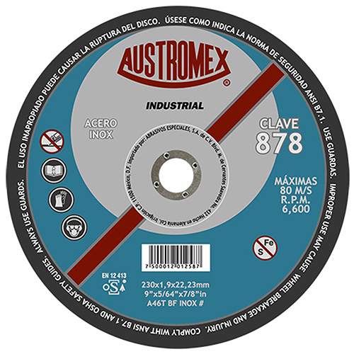 DISCO P/CORTE METAL SUPERDELGADO 9 X 5/64 X 7/8 AC. INOX. INDUSTRIAL