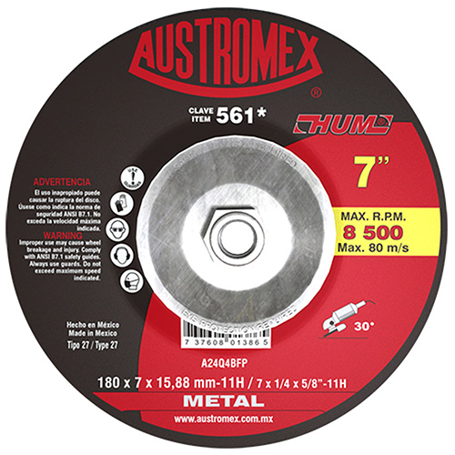 DISCO P/DESBASTE METAL 7X1/4X7/8 (CUBO) LINEA HUM