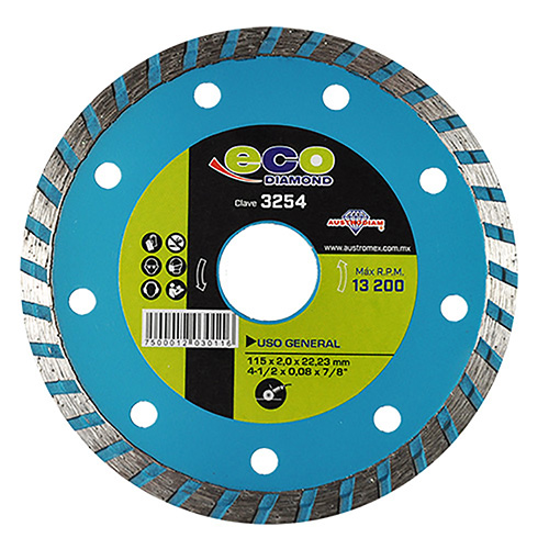 DISCO DE DIAMANTE P/USO GENERAL 4 1/2 X 0.080 X 7/8 TURBO ECODIAMOND