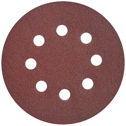DISCO DE LIJA C/VELCRO Y TELA 5 GRANO 80 (CAFE) 8 HOYOS (PAQ. 50 PZAS.)