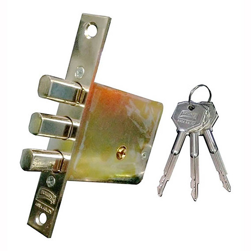 CERRADURA DE SEGURIDAD P/PUERTA PRINCIPAL CROMO C/4 BULONES DE ACERO MOD X-1000