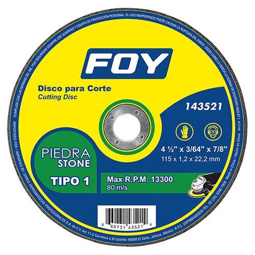 [FOY-143521] DISCO ABRASIVO TIPO 1 PARA PIEDRA 4-1/2" X 1.2 MM
