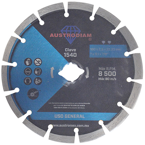 [AUS-1540] DISCO DE DIAMANTE P/USO GENERAL 7 X 5/64 X 7/8 LASER MEX AZUL PLATA