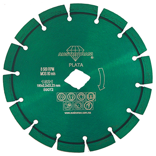 [AUS-1521] DISCO DE DIAMANTE P/GRANITO 7 X 0.090 X 7/8 VERDE PLATA DENTADO