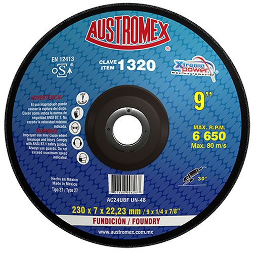[AUS-1320] DISCO P/DESBASTE FUNDICION 9 X 1/4 X 7/8 AC 24