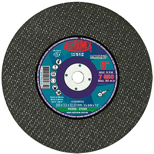[AUS-512] DISCO P/CORTE PIEDRA 8 X 9/64 X 7/8 (PLANO)