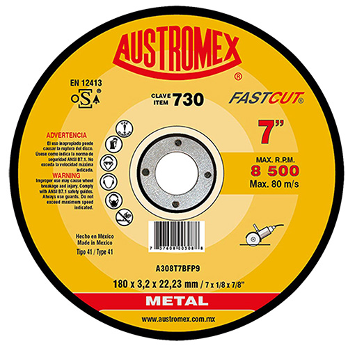 [AUS-730] DISCO P/CORTE METAL 7 X 1/8 X 7/8 (PLANO)