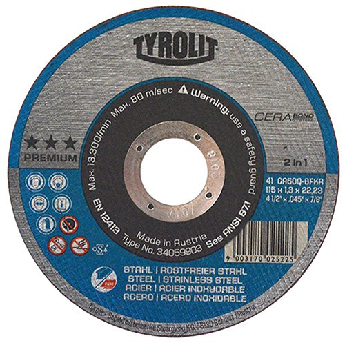 [AUS-4252] DISCO P/CORTE METAL SUPERDELGADO 4 1/2 X 1.3mm X 7/8 AC. INOX/AC PREMIUM TYROLIT