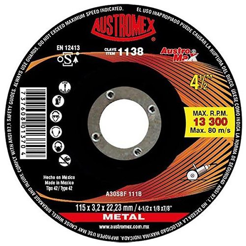 [AUS-1138] DISCO P/CORTE METAL 4 1/2 X 1/8 X 7/8 (CUBO) AUSTROMAX