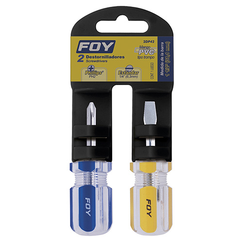 [FOY-2DP42] JUEGO DE DESTORNILLADORES CON MANGO DE PVC COMBINADOS TIPO TROMPO, 2 PIEZAS