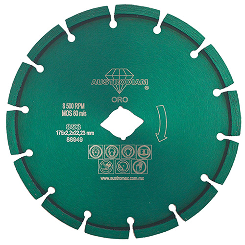 [AUS-853] DISCO DE DIAMANTE P/GRANITO 7 X 0.090 X 7/8 VERDE ORO DENTADO