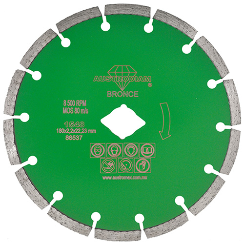 [AUS-1548] DISCO DE DIAMANTE P/GRANITO DENTADO 7 X 0.090 X 7/8 VERDE BRONCE